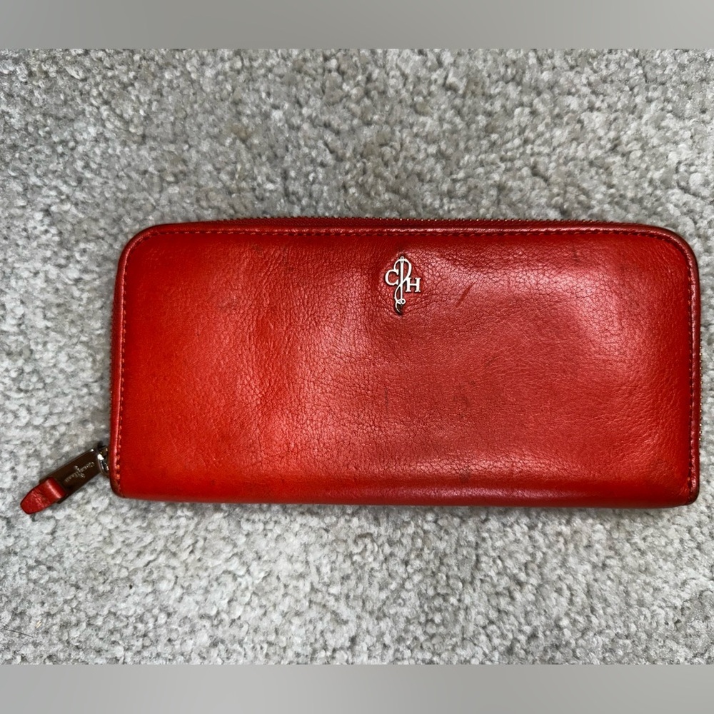 Cole Haan orange leather zip around wallet all leather.